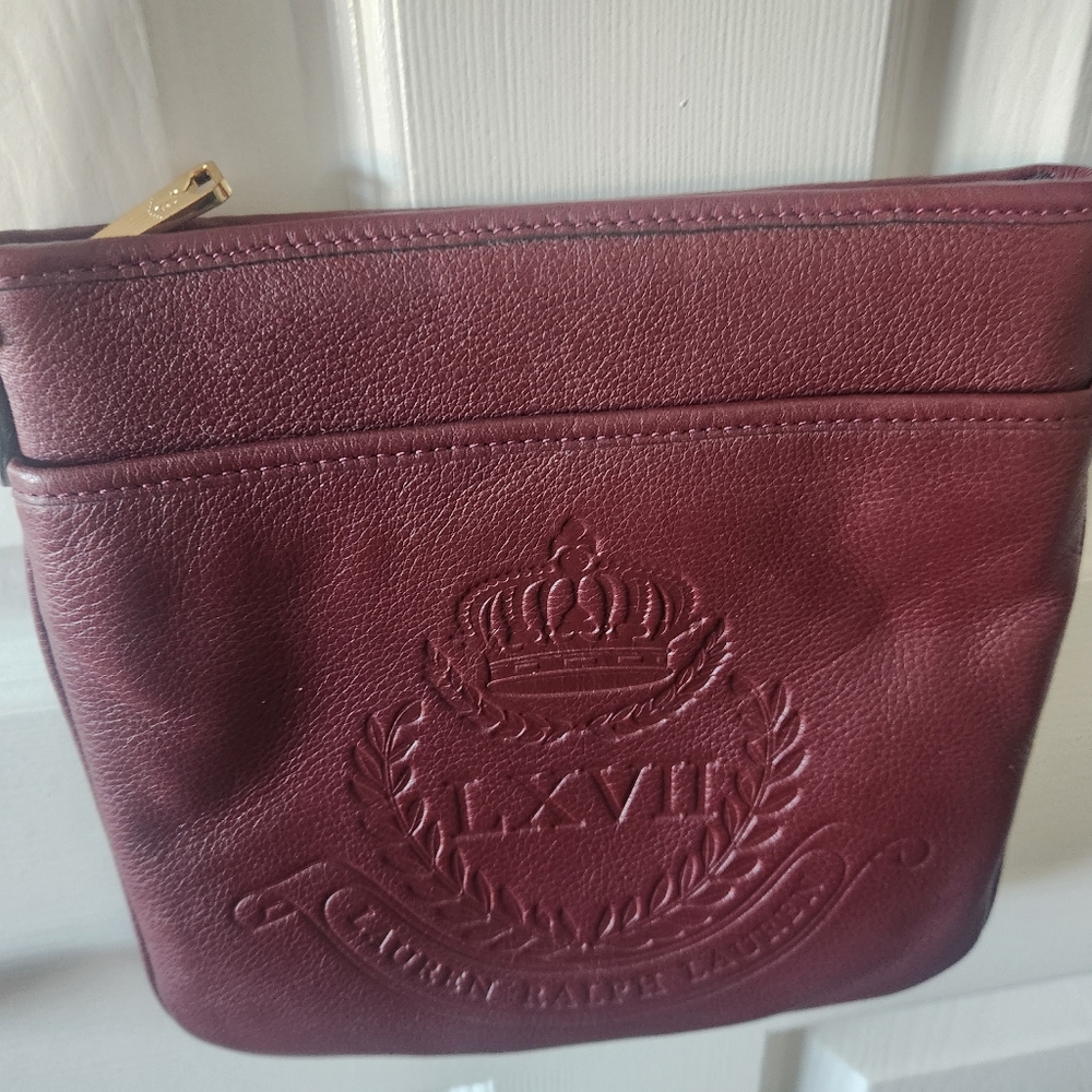 NWOT VintageRalph Lauren Leather Embossed LXVII Crown Bag Purse Oxblood Burgundy - Picture 2 of 10